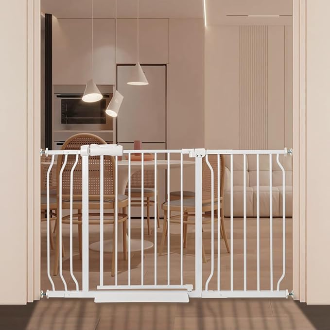 Extra Wide Baby Gate 48.03-52.76 Pressure Mounted,Child Dog Pet Safety Gates with Walk Through Door for Doorways Stairs No Drilling in Door,White