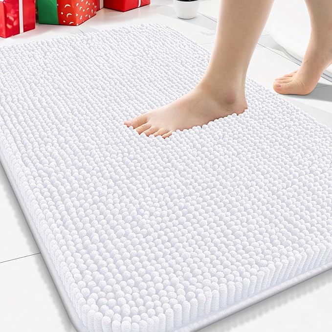 Arotive Bathroom Rugs 30x20, Extra Soft Absorbent Shaggy Chenille Bath Rugs, Machine Washable Rubber Backing Non-Slip Bath Mats for Bathroom Floor Tub and Shower, Home Decor Accessories, White
