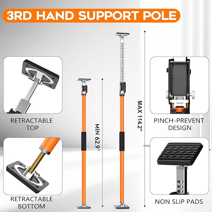 HOLOTHURIAN Cabinet Jack Support Pole, 49.2-114.2 inches Third Hand Tools Adjustable Support Pole, 3rd Hand Support System for Upper Cabinet Installation, 300 LB Capacity, 2-Pack