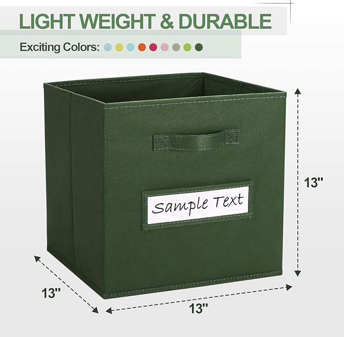 artsdi Fabric storage cubes (8 Pack) 13 Inch Cube Storage Bin, cube organizer bins with 8 Labels Window Cards & a Pen, Foldable cube organizer bins and Storage Box, Dark Green