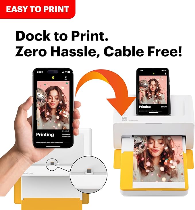 KODAK Dock Plus 4PASS Instant Photo Printer, 4x6” Portable Picture Printer, Bluetooth & Dock 2-in-1 Home and Gift Printer for iPhone & Android, 50 Sheets Bundle