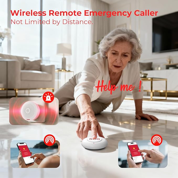 Caregiver Call Button Wireless Call Button for Elderly at Home,WiFi Panic Button,Life Alert Systems for Seniors No Monthly Fee (whiter3)