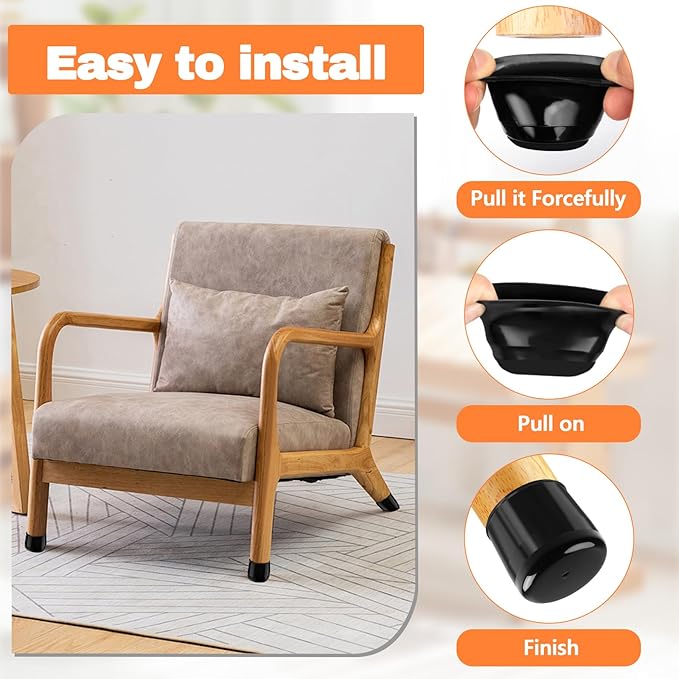 16pcs Chair Leg Protectors for Carpet, Round Chair Feet Glides Covers Caps Furniture Foot Sliders with Plastic Pads Damage-Free Move on Carpets (Fit:1-1/8"~1-7/16", Black)