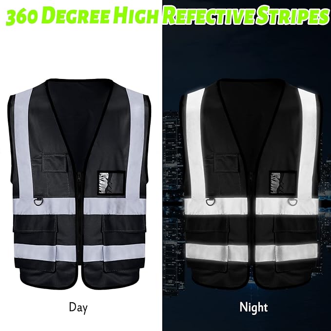 EBOOT 10 Pcs Safety Vests High Visibility Safety Vest with Reflective Strips for Construction Outdoor Running Cycling Walking