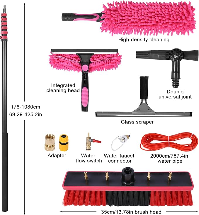 Generic 11pcs Solar Panel Cleaning Brush and Squeegee Stainless Steel Extendable Solar Panel Washing Tool Lightweight
