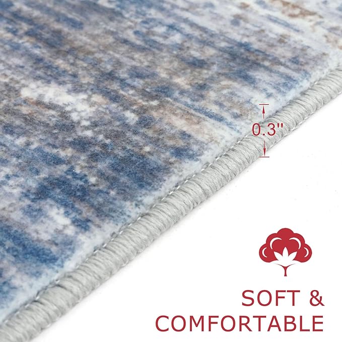 KOZYFLY Modern Abstract Hallway Runner Rug, 2.6x8 Washable Rug Runner Non-Slip Soft Striped Kitchen Runner Rugs, Print Blue Rust Carpet Runner for Entryway Bathroom Laundry Room Foyer
