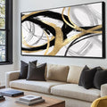 Abstract Wall Art Pictures for Living Room Gold Wall Decor Line Art for Bedroom Kitchen Home Office Decoration Framed Art 24"x48"