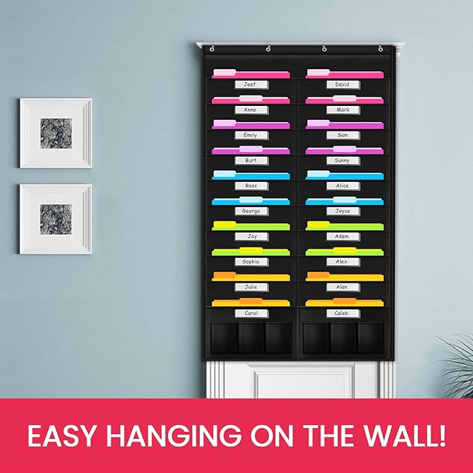 Godery Heavy Duty Storage Pocket Chart for Classroom and Office,Clear Storage Pocket Chart for Files Folder (20+6 POCKETS & NAMETAG)