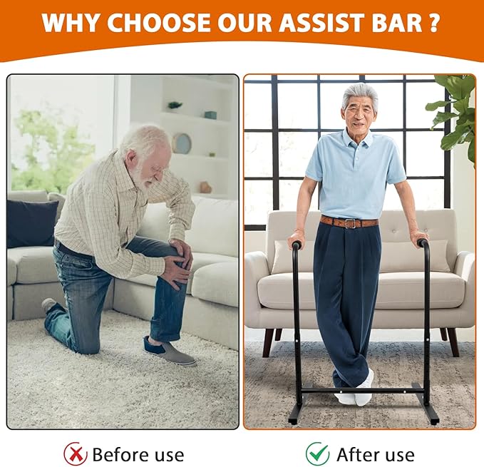 Heavy-Duty Adjustable Stand Assist Aid for Elderly - 500 lbs Capacity, Portable Sit-to-Stand Lift Assist for Couch, Chair & Bed - Non-Slip Covers, Easy Assembly, Black