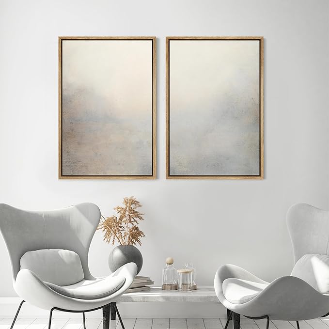 MUDECOR Framed Canvas Print Wall Art Soft Gradient Abstract Misty Landscape Illustrations Modern Art Decorative Bohemian Colorful Chic for Living Room, Bedroom, Office - 24"x36"x2 Natural
