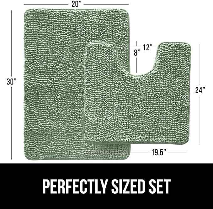 GORILLA GRIP Bathroom Rug Sets, Soft Chenille 2 Piece Area Rugs Set, Toilet Base Mat and 30x20 Carpet, Absorbent Microfiber Washable Mats Dry Quickly, Home Décor and Bath Room Accessories Sage Green