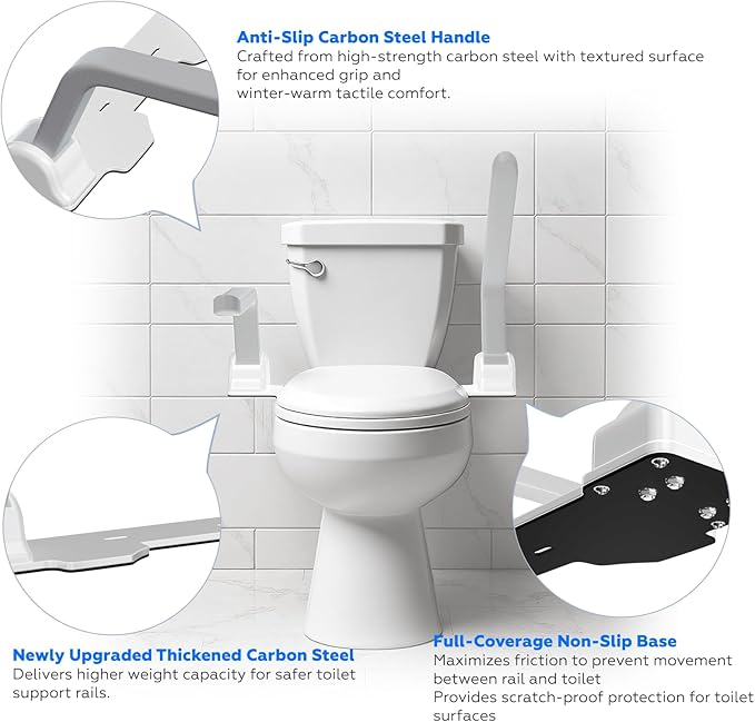 Toilet Safety Rails for Seniors,500lb Heavy-Duty Toilet Safety Frame,60° Adjustable & Space-Saving Toilet Assist Arms,Toilet Handles for Elderly,Disabled, and Mobility Impaired