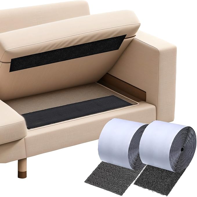 TEUVO 4.33 Inch X 32.8 Feet Black Adhesive Hook and Loop Tape Heavy Duty, Non Slip Couch Cushion Grip Mattress Pads Adhesive Strips, Keep Couch Cushions from Sliding Mattress Rug Large Fasteners