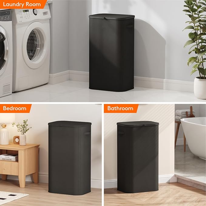 Lifewit 105L Laundry Basket with Lid, Large Laundry Hamper with Plastic Handles and Removable Bag, Foldable Tall Dirty Clothes Hampers for Laundry for Laundry Room, Bedroom, Bathroom, Dorm, Black