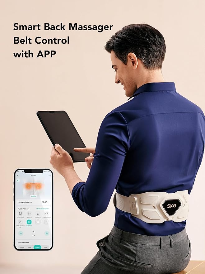 SKG Lower Back Massager for Pain Relief Deep Tissue Christmas Gifts for Men Women Adjustable Cordless Heating Pad Infrared Vibrating Back Massager Gifts for Dad Mom Grandpa