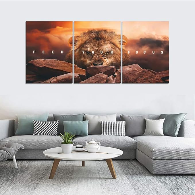 Motivational Wall Art Inspirational Canvas Wall Art Lion Posters Prints Office Wall Decor 3 Pieces Entrepreneur Quotes Picture Paintings Artwork Bedroom Home Decor Decoration(72”Wx36”H)