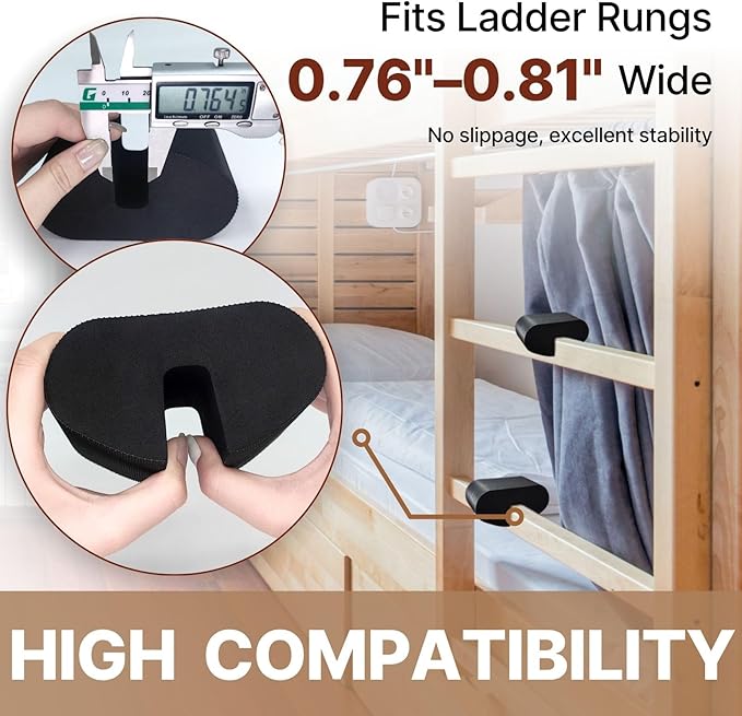 Dorm Bed Ladder Foot Support, EVA Foam Step Pad with Anti-Slip Surface, Snap-On Foot Saver for College Dorm Loft & Bunk Bed Ladders, Comfortable Ladder Accessories for Safety (Black 2pcs)