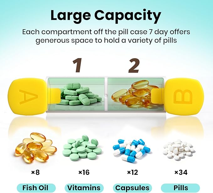 Weekly Pill Organizer 2 Times a Day - 7 Day AM PM Pill Box Large Travel Pill Case, Daily Pill Container Dispenser for Vitamins, Supplements, Fish Oils, Medication Storage Pill Holder, White