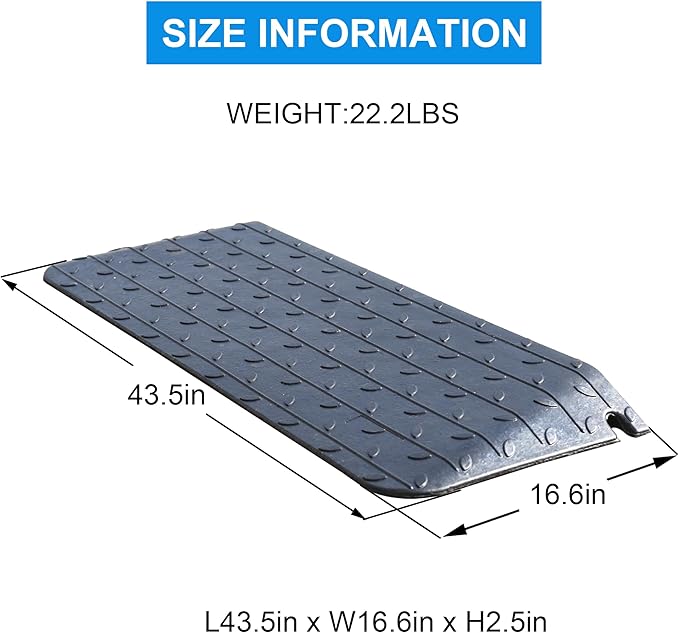 OrangeStar Rubber Threshold Ramp for Doorways, 2.5" Rise Non-Slip Wheelchair Ramp, 33000lbs Load Capacity, Rubber Curb Ramp for Wheelchair, Scooter, Black