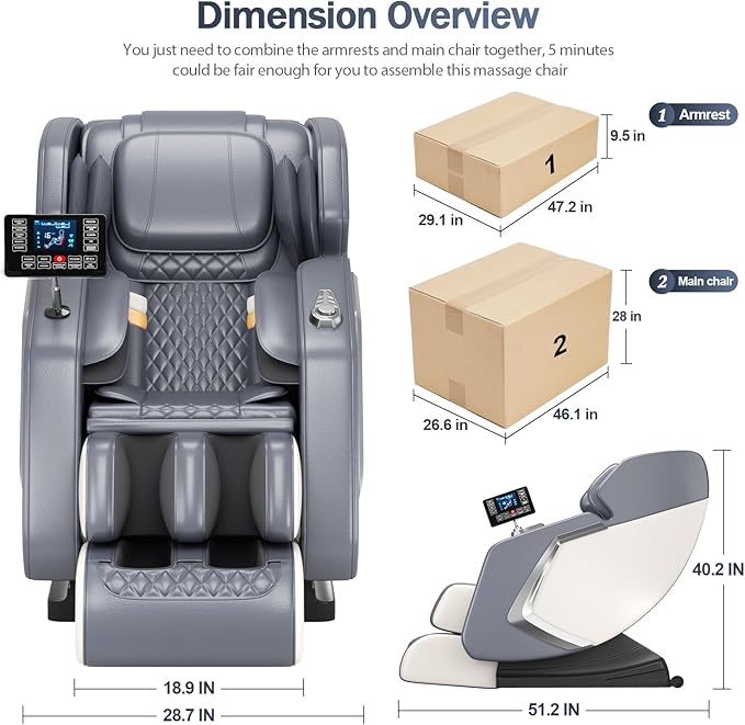Zero Gravity Shiatsu Massage Chair Full Body Deep Tissue - Lumbar/Calf Heat, 8 Back Rollers, Extendable Footrest - Relieve Back Pain for Office Workers/Athletes/Seniors, Quiet ≤50dB