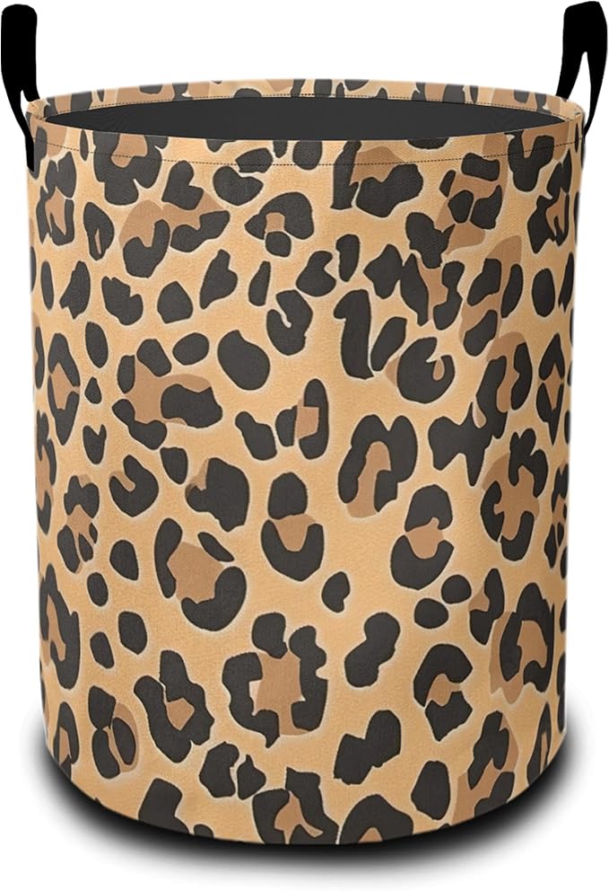 Retro Leopard Print Laundry Hamper Large Canvas Fabric Lightweight Storage Basket/Dirty Clothes Collapsible Waterproof for College Dorms, Boys and Girls Bedroom,Bathroom