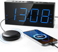 Roxicosly Loud Alarm Clock with Bed Shaker, Vibrating Alarm Clock for Heavy Sleepers/Hard of Hearing/Deaf/Teens, Dual Alarms with 7.5’’ Large LED Display, USB Charger, Dimmer, Snooze & Battery Backup