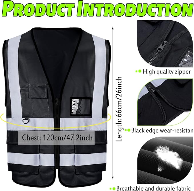 EBOOT 10 Pcs Safety Vests High Visibility Safety Vest with Reflective Strips for Construction Outdoor Running Cycling Walking