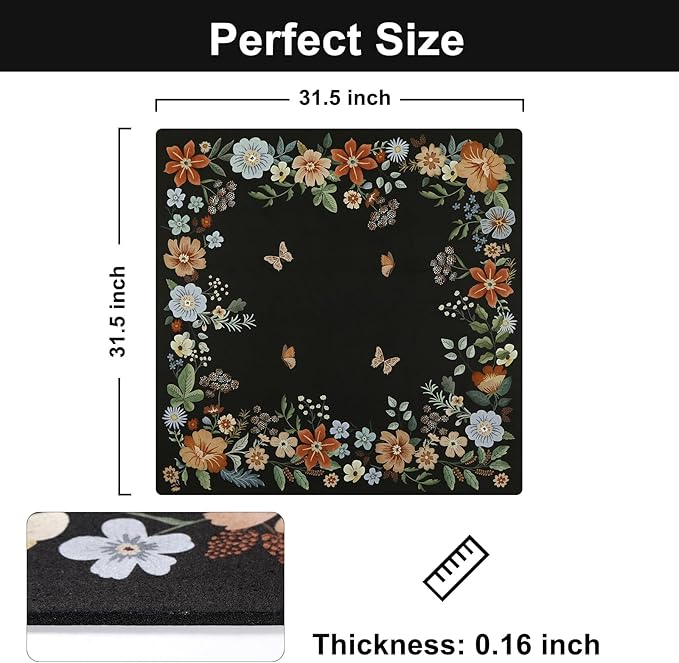 OJIA Floral Stair Treads Non-Slip Matching Mat for Wooden Steps, Square Capet Stair Treads Rubber Backing Stair Runner Anti-Slip Stair Landing Mat 31x31 Inch Stair Rugs