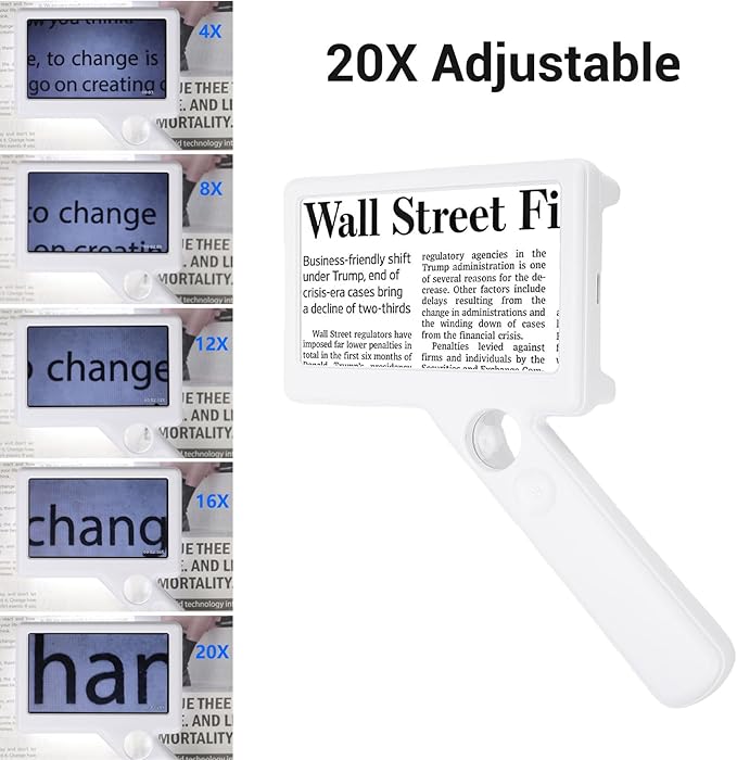 Gugxiom 20X Page Magnifying Glass with Light, 4.3 Inch Display Handheld Magnifier, Lightweight Magnifying Glass for Reading Small Prints Seniors Low Vision