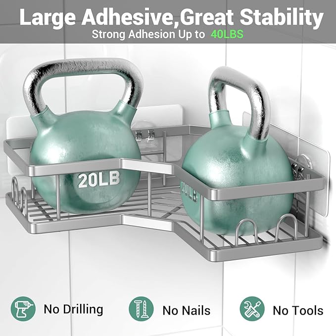 Corner Shower Caddy Bathroom Organizer: Adhesive Shower Rack Bathtub Shelves - 3Pack No Drilling Shower Shelf - Stainless Steel Rustproof Bath Tub Organizer