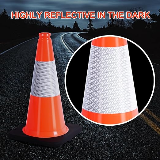 (360 Pack Pallet) BESEA 18 Inch Orange PVC Traffic Cones with Black Base, High-Visibility Reflective Parking Cones, Durable Construction Safety Cones for Roads, Worksites, and Parking Areas