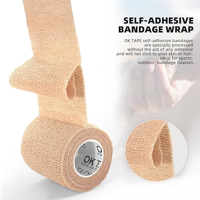OK TAPE Self Adherent Cohesive Bandages Wrap - 24Packs, 1" x 5 Yards, Non-Woven Self Adhesive Bandage Wrap for Thumb, Finger, Wrist, Ankle, Vet Wrap Bandages Tape (Black)