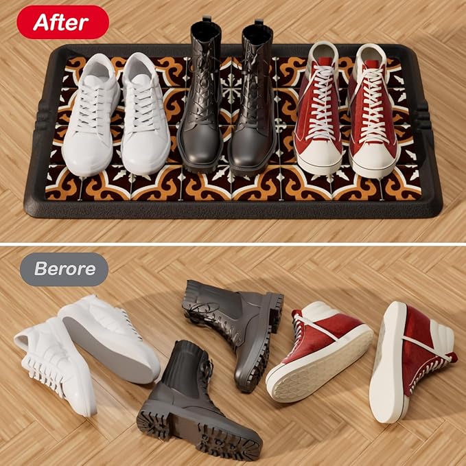 Rubber Boot Tray,Non-Slip Boot Mat with Lip,Waterproof Shoe Tray,Indoor Outdoor Multi Use Catch All Trays,Cleaning Mat for Entryway,Pets Garden,Mudroom,Garage