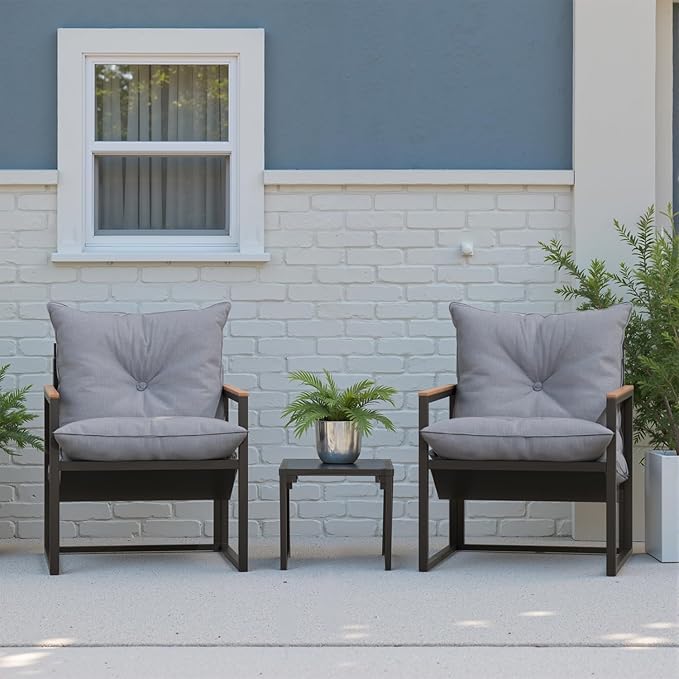 Patio Furniture Set, Outdoor Couch with Glass Coffee Table&Thick Cushion, Wicker Chaise Longue Sofa Set, All-Weather PE Rattan Conversation Set for Garden, Deck, Poolside(3pcs Gray)