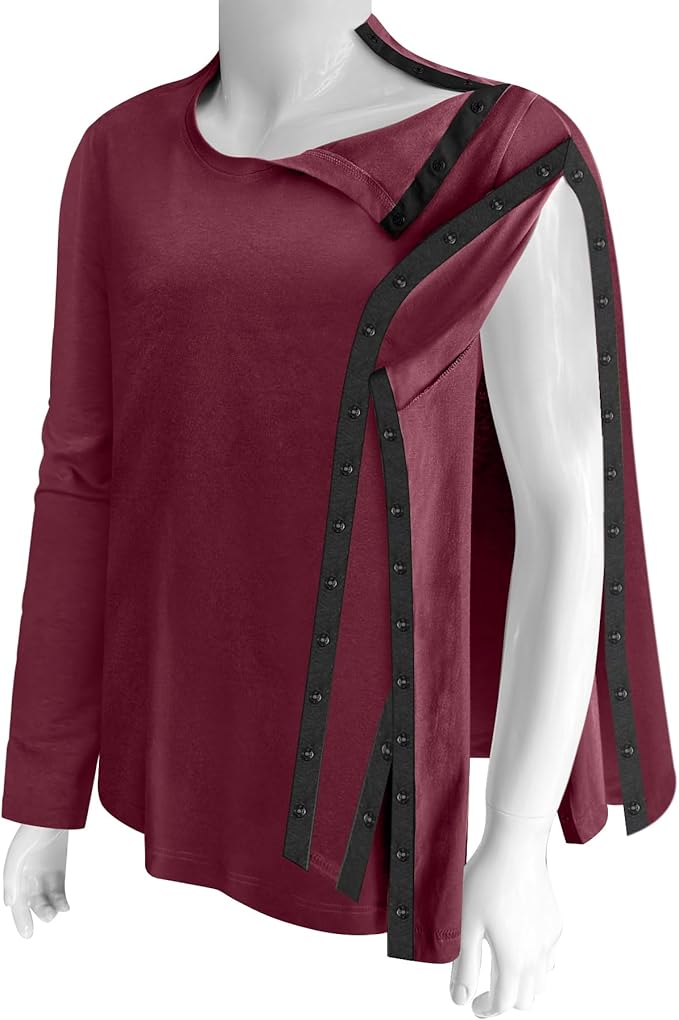 Unisex Post Shoulder Surgery Recovery Shirts - Full Tear Away Snap Long Sleeve Men Chemo Port Shirts for Men Women