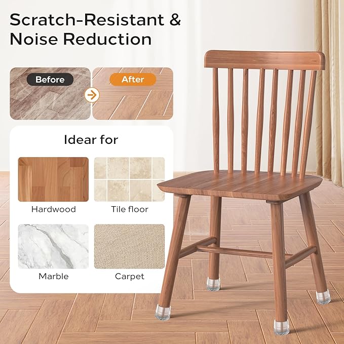 Meldel 24 PCS Silicone Chair Leg Floor Protectors Extra Small(0.6"-0.8") Rubber Felt Furniture Pads Chair Legs Caps/Covers for Hardwood Floors, Tile from Scratches & Reduce Noise - Round, Grey