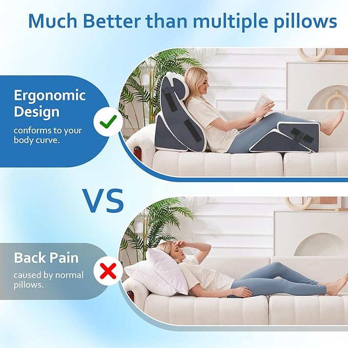 5Pcs Orthopedic Bed Wedge Pillow Set for After Surgery, Adjustable Wedge Pillow for Acid Reflux Relief, Bed Wedge Pillow Post Surgery, Memory Foam Wedge Pillows for Sleeping, White/Grey