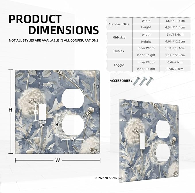 Blue Dandelion Vintage Floral Boho Flower Wallplates 1 Toggle 1 Duplex Switch Plate Electrical GFCI Faceplate Decorative Light Switch Covers for Bedroom Living Room Home Decor
