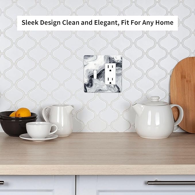 Abstract Marble Ink Texture Grey Marble Print Outlet Covers 1 Toggle 1 Rocker Combination Decorative Wall Plate Electrical Switch Plates Light Switch Cover Plate for Bathroom Kitchen Decor