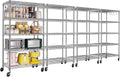 PrimeZone 4 Pack Steel Storage Wire Shelving 5 Tier Metal Shelves with Wheels,Adjustable Kitchen Utility Shelving Unit,Pantry Rack Rolling Metal Shelf Laundry,Chrome 24" Wx18 Dx75 H