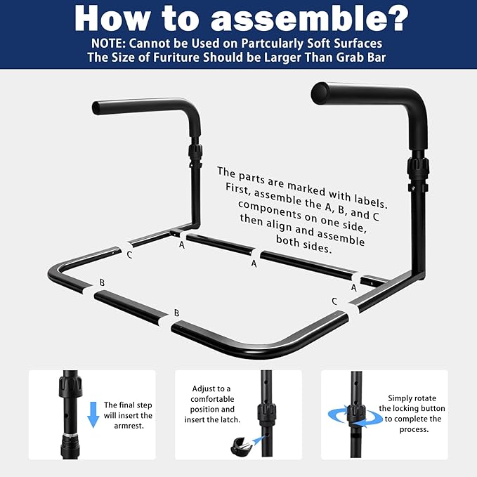 Adjustable L1 Stand Assist Grab Bar for Couch & Chair, Stand Assist Handle for Elderly & Seniors, Mobility Aid for Elderly & Disabled, Disability Aids, Couch Cane