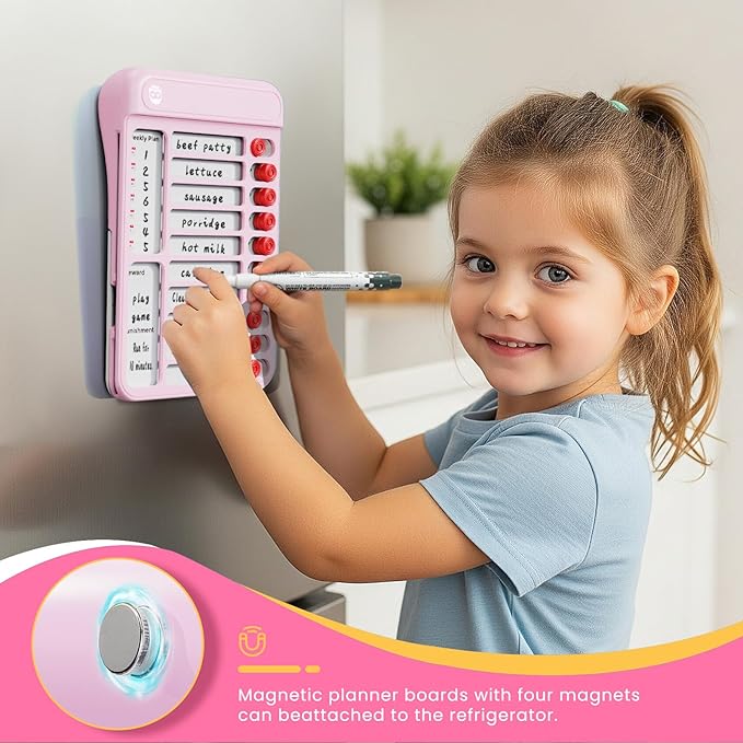 Magnetic Chore Chart for Kids, ADHD Tools for Kids to Do List Check List Chart Board Routine Chart, Visual Schedule for Fridge, Home with 10 Sliders and Magnetic Marker - (Blue+Pink)