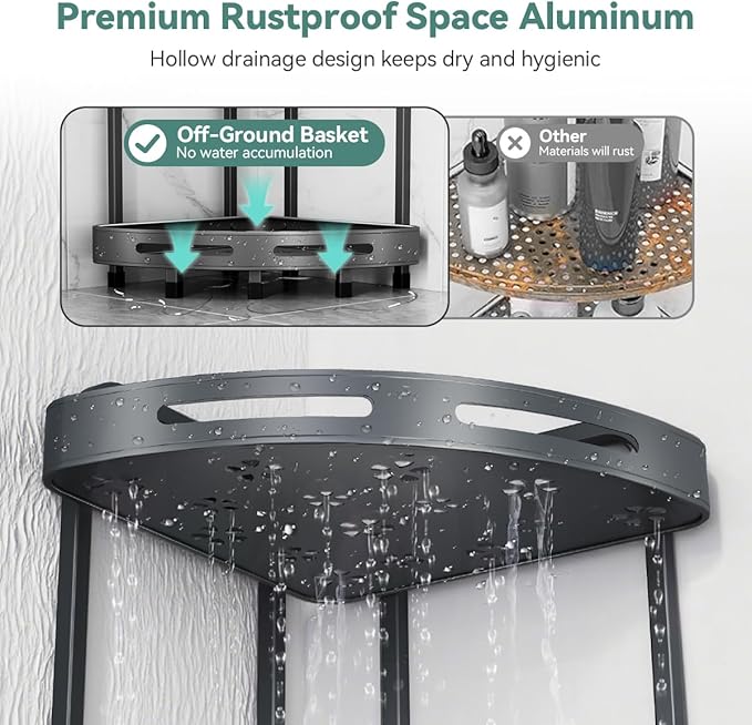 Corner Shower Caddy Stand, 4 Tier Standing Shower Organizer with Soap Holder, Rustproof Shower Shelves for Bathroom Shampoo Storage, Grey