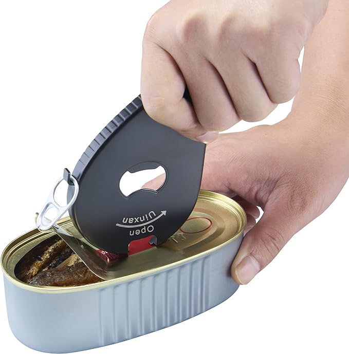 Jar Bottle Can Opener for Weak Hand & Seniors with Arthritis-Easy Twist Off Caps (0.6"-2.7") & Pull Tab Seals,Unique Kitchen Gadget,Multi,Portable Christmas Gifts for Elderly/Women/Men (Black)