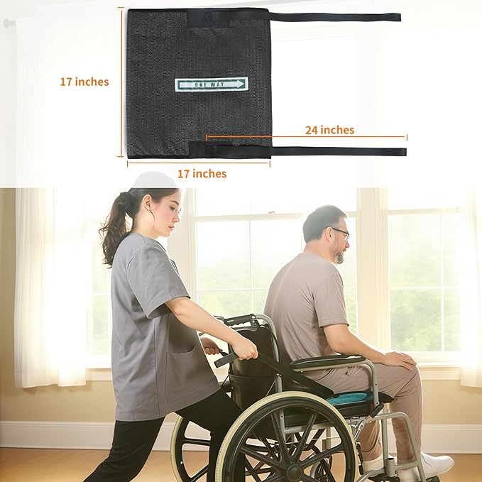 One Way Transfer Support Seat Cushion with Handles - Non-Slip Fall Prevention Pad for Elderly/Disabled Use on Wheelchairs, Chairs, Beds, and More - 17"x17"