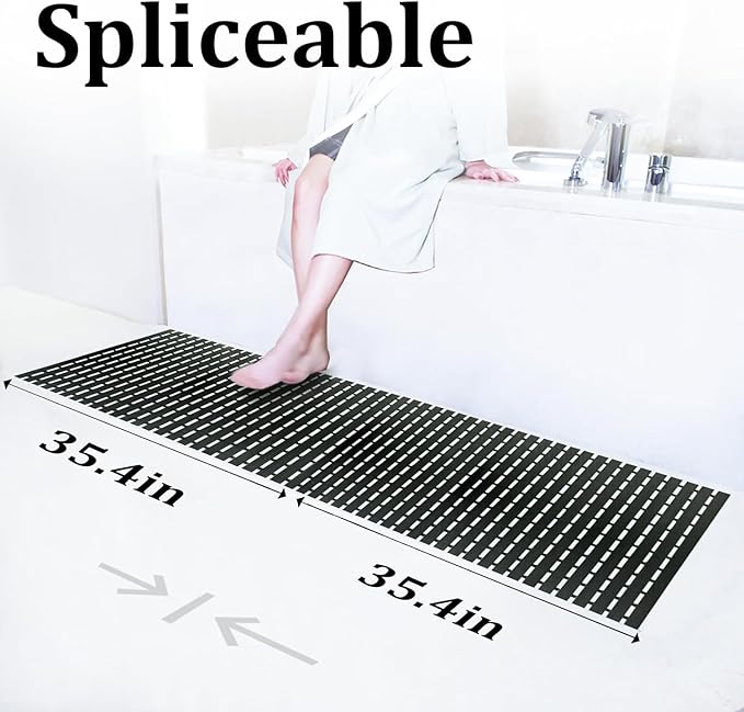 Extra Large Shower Mat Non Slip (35.4"*23.6"),Heavy Bathtub Mat for Elderly with Drain Holes,No Suction Cups Large Shower Floor Mats for Inside Shower,Black