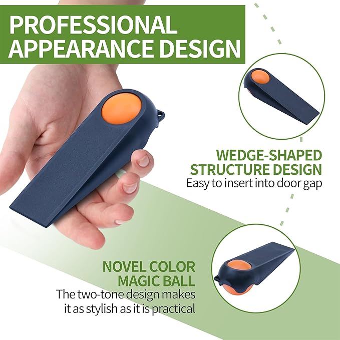 Door Stoppers for Bottom of Door, Rubber Door Stopper Wedges, Door Holders for All Types of Surfaces, 2 Pack Magic Ball Door Stops, 5 inch, Black and Orange