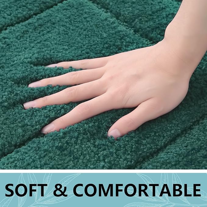 Buganda Bathroom Rugs, 24" x 16", Soft and Absorbent Microfiber Bath Rugs, Non-Slip Shaggy Shower Carpet, Machine Wash Dry Bath Mats for Bathroom Floor, Tub and Shower, Dark Green