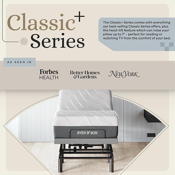 Sven & Son Harmony Adjustable Bed Base, Head and Foot Lift, Massage, Under-Bed Lights, USB, Gel Memory, Zero Gravity Smart Frame - Twin XL + 14 inch Hybrid Spring Matt (Medium Soft)