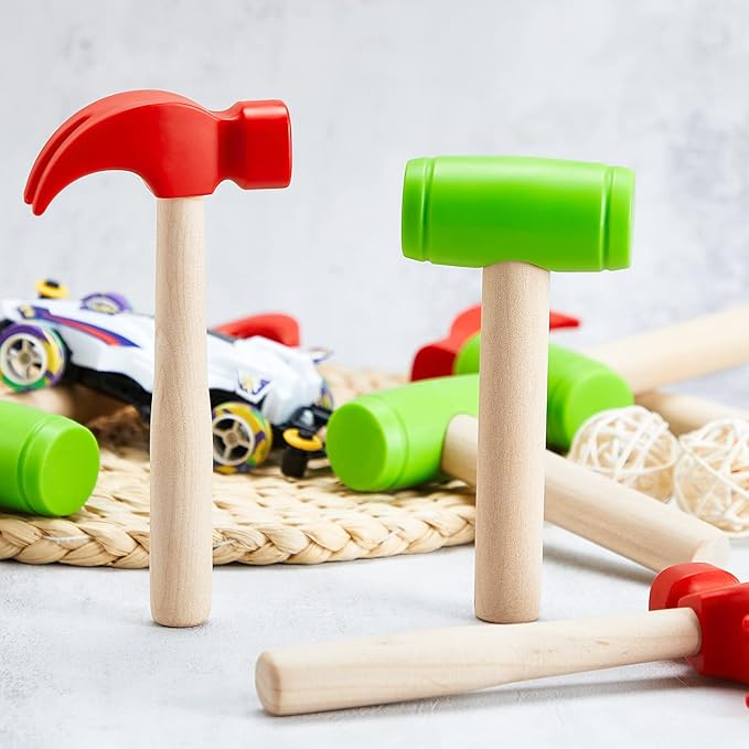 Deekin Toy Hammer Simulation Small Wooden Plastic Maintenance Tools Hammers Educational Toys Party Gift for Teens Girls Boys School Birthday Games Party Supplies(8 Pcs,2 Style Toy Hammer)